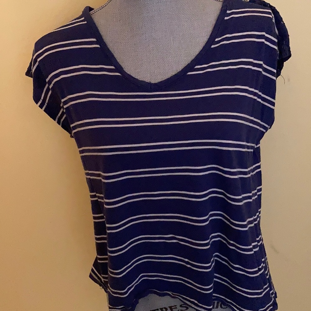 Blue & white striped top size medium